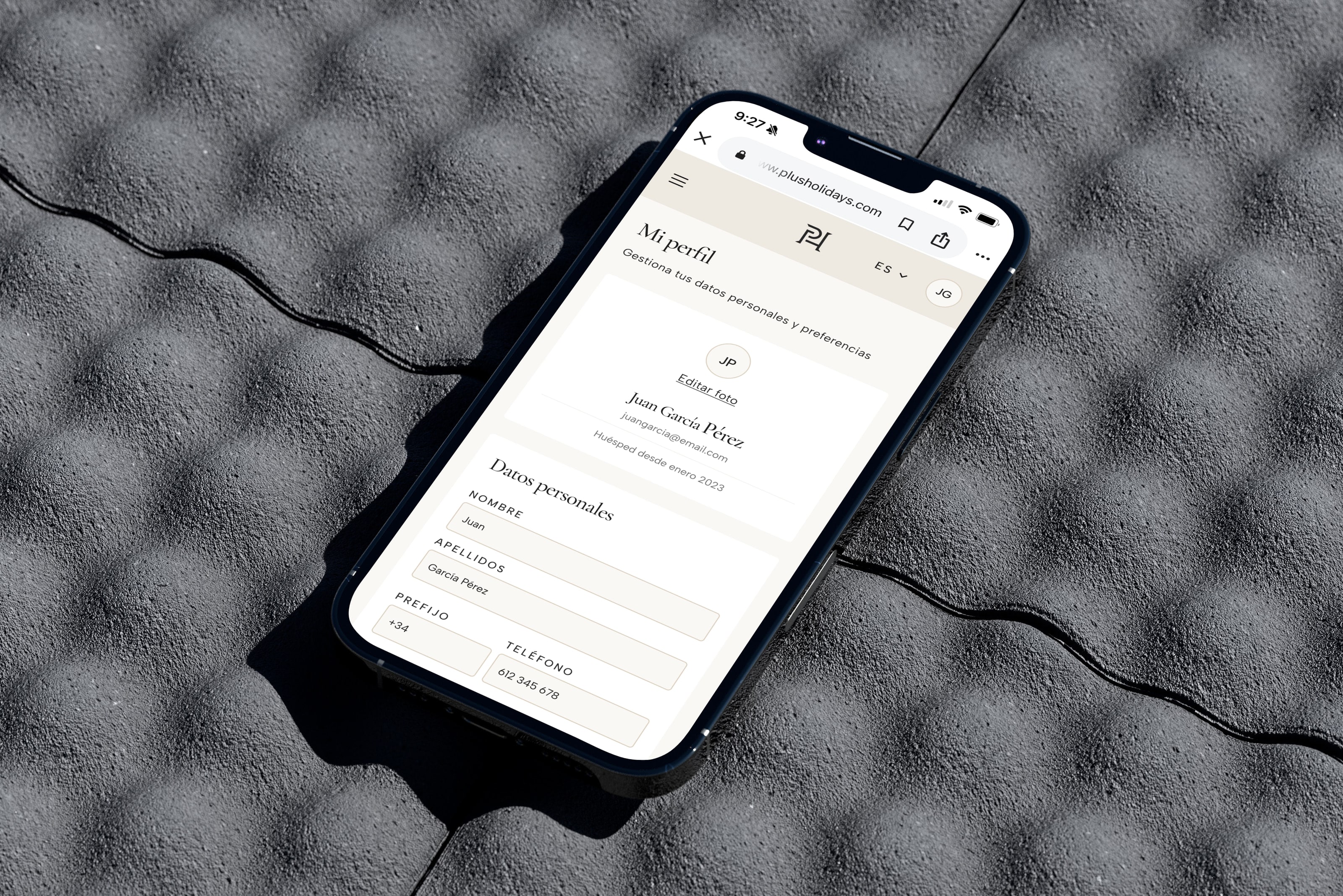 The Plus Holidays guest profile on a phone
